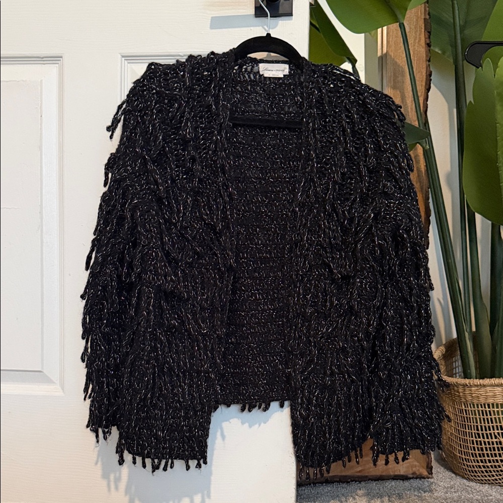 Black & Silver Fringe Shag Cardigan